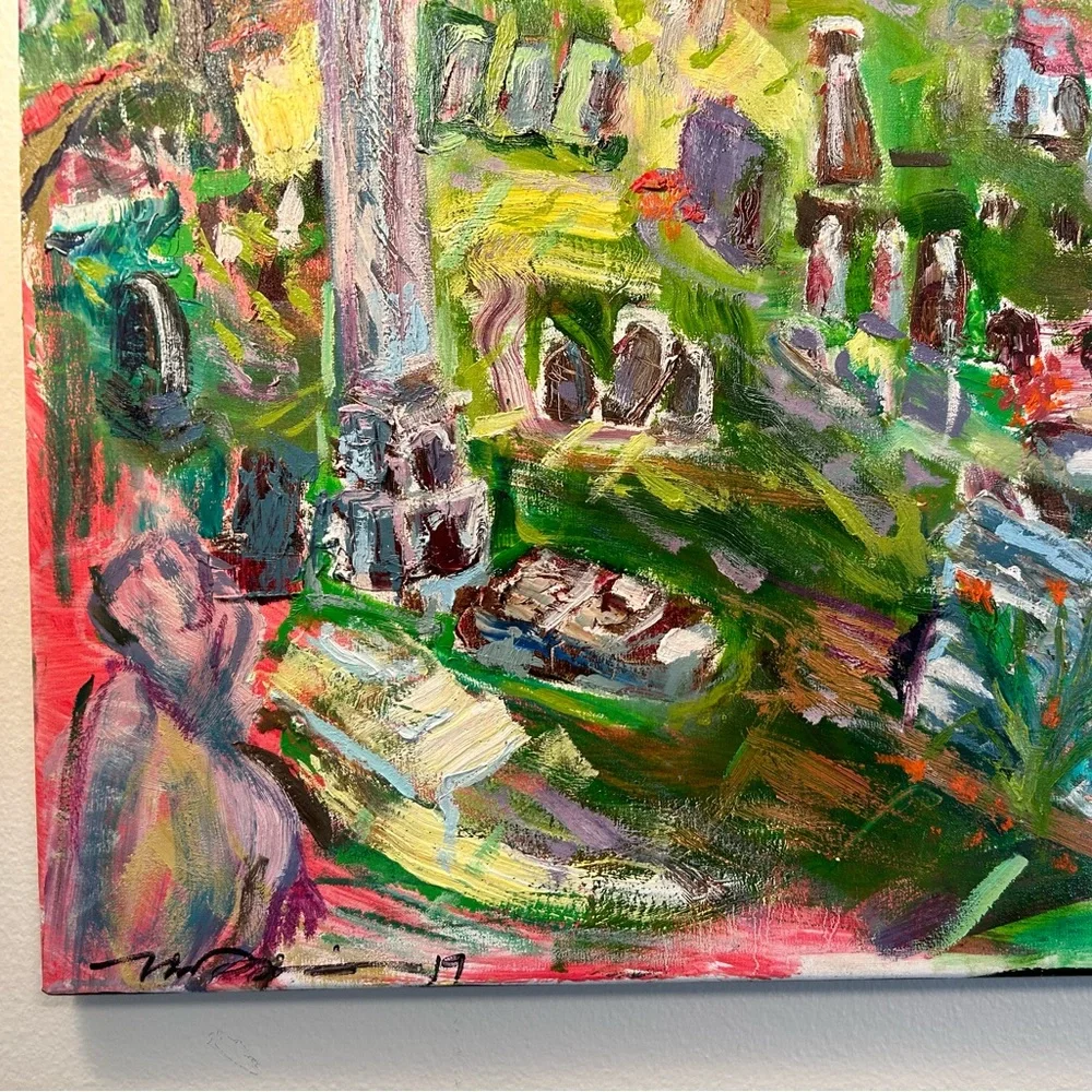 Original oil painting abstract landscape surrealism graveyard portrait signed - Picture 4 of 5